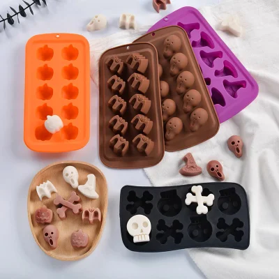 Halloween-Schokoladen-Silikonform, Kürbis-Schädel, Fledermaus, Eiswürfel, Pudding, DIY-Süßigkeiten-Backform